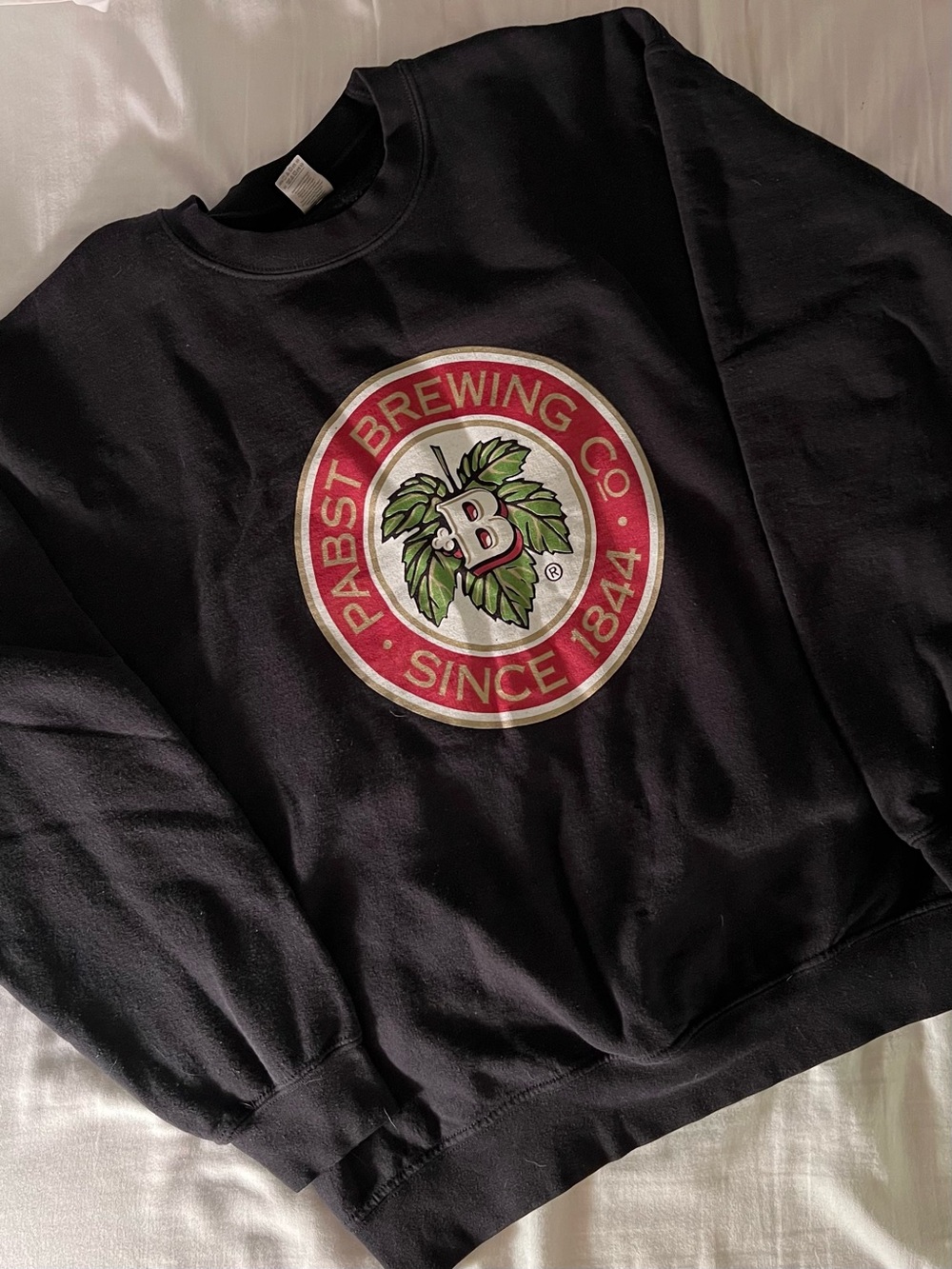 Pabst Brewing Co. Gildan Black Crewneck Sweatshirt with Red Hop Leaf Logo